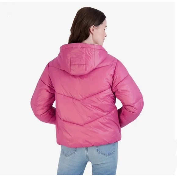 SPYDER Womens Super Puff Hooded Jacket Puffer Coat Packable Rose Wine Pink - Picture 4 of 4